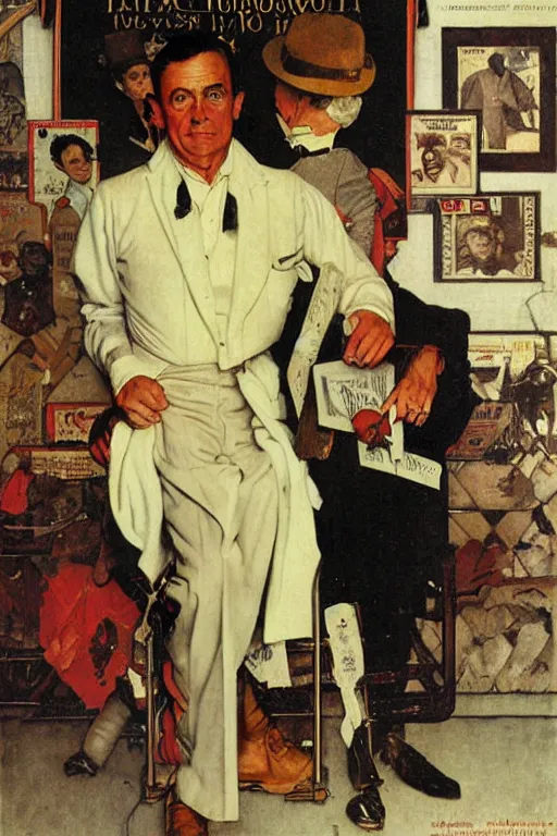 Image similar to juan tamariz portrait by Norman Rockwell, magician poster