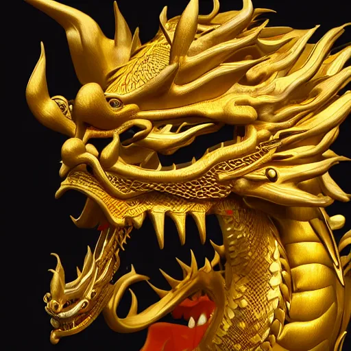 Image similar to chinese dragon made of gold, ultra realistic details, 8 k, full body,