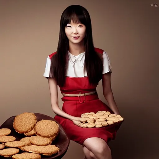 Prompt: doona bae in a commercial film for lorna doone cookies, promotional image, high quality, studio lighting,