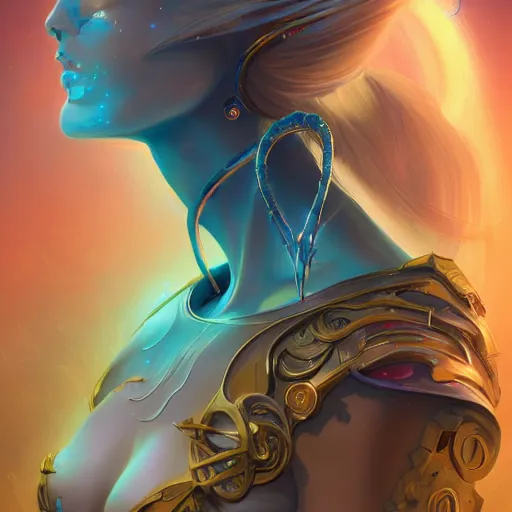 Image similar to portrait of a stunningly beautiful cybernetic emanation, profile, by pete mohrbacher and artgerm and wlop, digital art, highly detailed, intricate, fantasy, mystical, Trending on Artstation HQ, deviantart, unreal engine, 4K UHD image