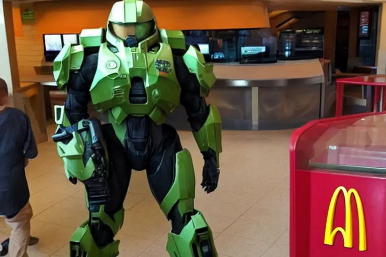 Prompt: master chief at mcdonalds