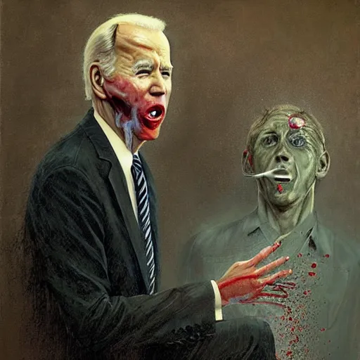 Prompt: presidential portrait of joe biden with oily black fluid pouring from mouth and nose as slenderman, by beksinski, jon mcnaughton, and stephen gammell