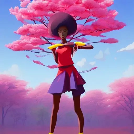 Image similar to body icon stylized minimalist an african girl in a pikatchu costume surrounded by cherry blossoms, loftis, cory behance hd by jesper ejsing, by rhads, makoto shinkai and lois van baarle, ilya kuvshinov, rossdraws, global illumination