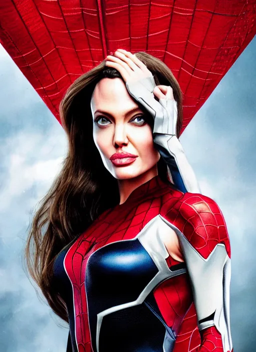 Image similar to angelina jolie as a spider - woman. highly detailed, 4 k