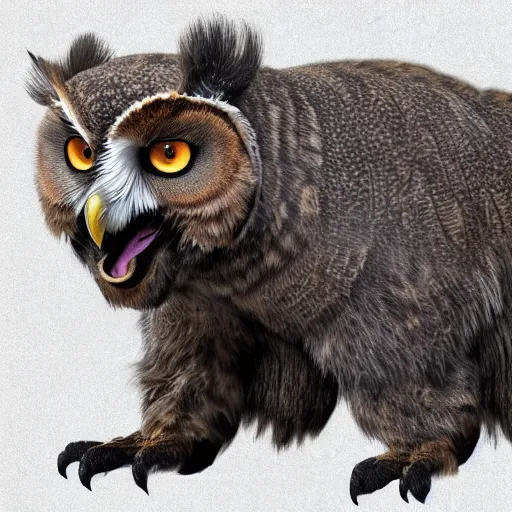 Image similar to a chimera of an owl and a bear, high detail render