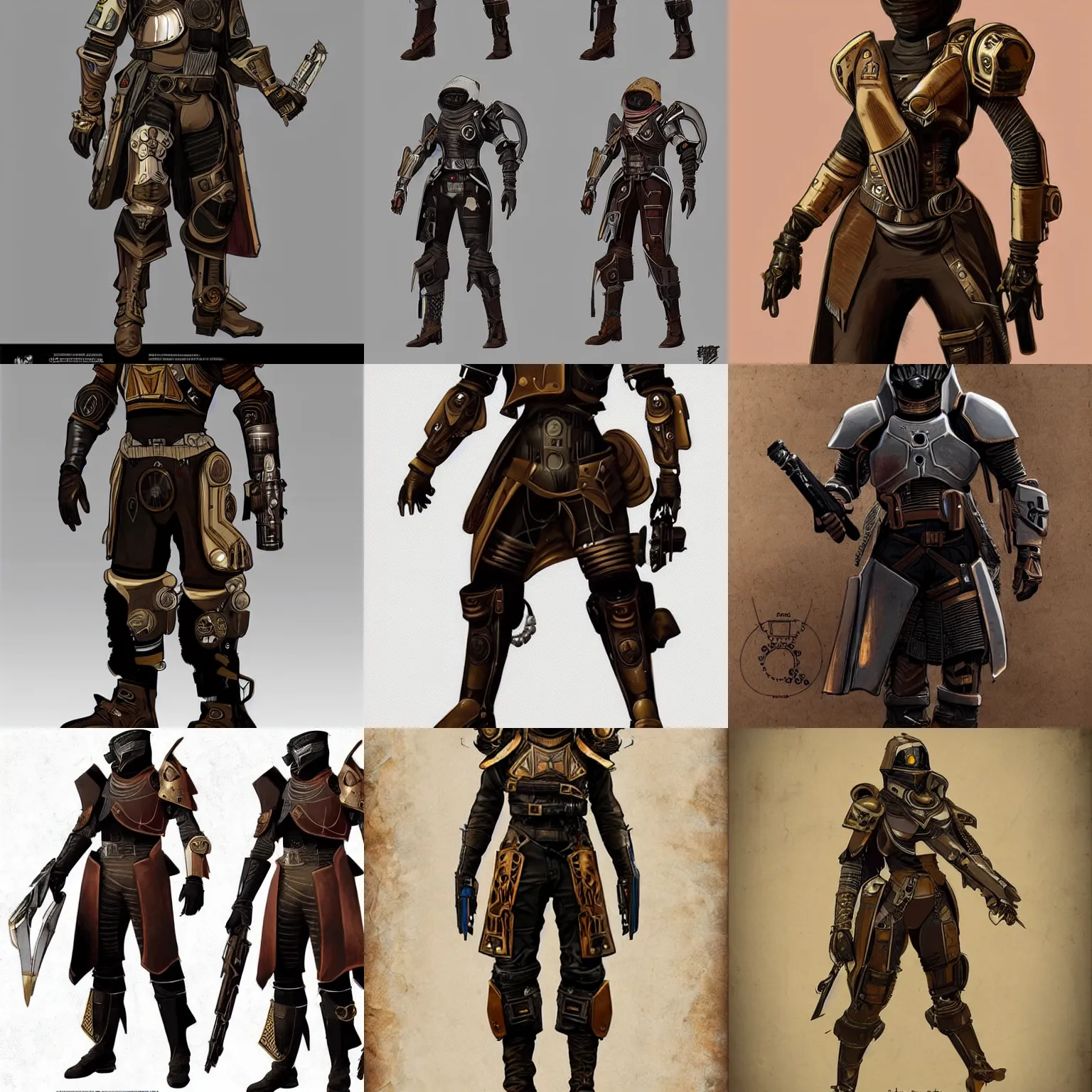 Prompt: Intricate and detailed Destiny 2 armor in the style of steampunk/dieselpunk, concept art