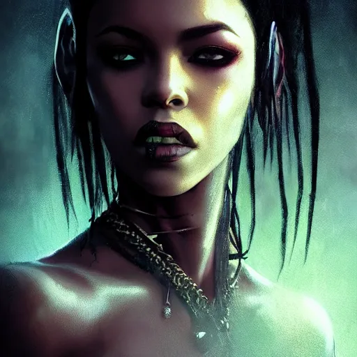 Image similar to aaliyah as queen of the damned, darkwave, darksynth, concept headshot art, sharp, digital matte painting, art by greg rutkowski, wlop, dramatic lighting, trending on artstation