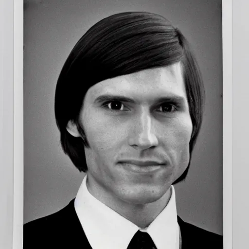 Image similar to A photograph portrait of Jerma985 with short-medium length hair a combover wearing early 1970s menswear in the early 1970s, taken in the early 1970s, grainy, taken on a 1970s Kodak Camera, realistic, hyperrealistic, very realistic, highly detailed, very detailed, extremely detailed, detailed, digital art, trending on artstation, colorized photo