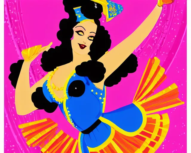 Image similar to teenage cher as a cancan dancer in art deco style, champagne commercial, artstation, illustration, bright, cheerful, detailed and intricate environment