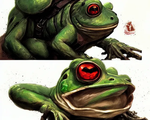 Prompt: portrait of a doomguy as a frog, fantasy, hd shot, digital portrait, beautiful, artstation, comic style, by artgerm, guy denning, jakub rozalski, magali villeneuve and charlie bowater