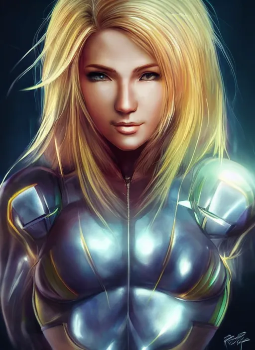 Prompt: beautiful portrait of a gorgeous personal trainer who looks like Samus Aran , character design by Ross Tran, artgerm detailed, soft lighting