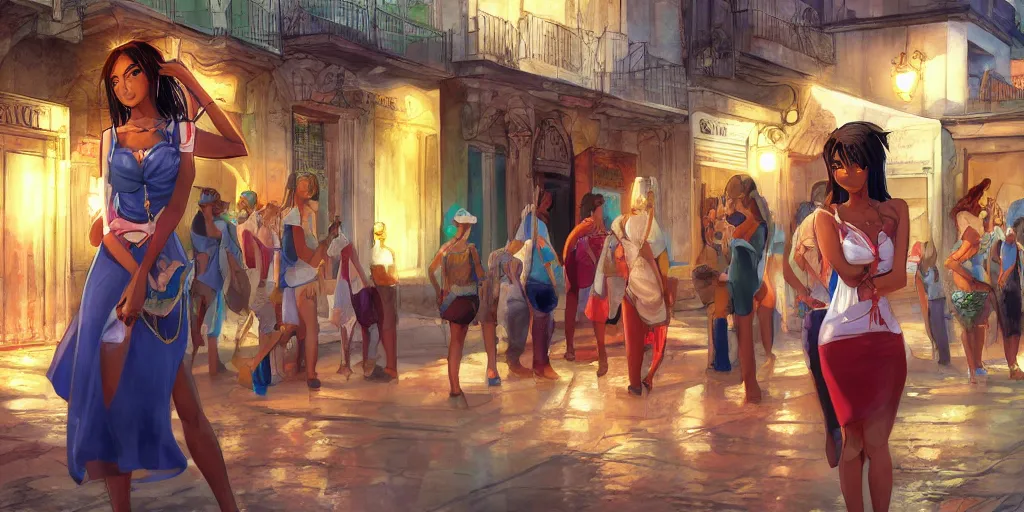 Image similar to concept art, cuban women in havana, digital anime art, good lighting, trending on artstation