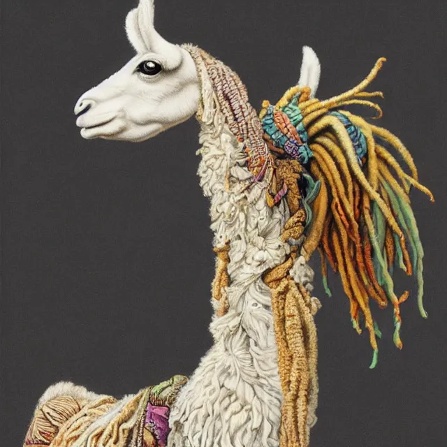 Image similar to llama with dreadlocks, by mandy jurgens, ernst haeckel, patrick caulfield, james jean