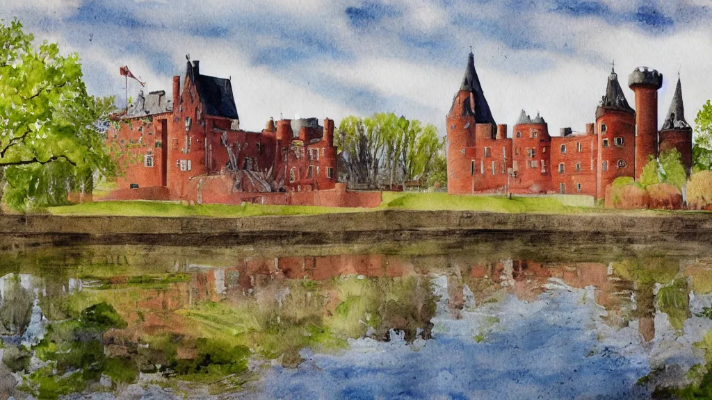 Image similar to orebro castle aquarelle painting