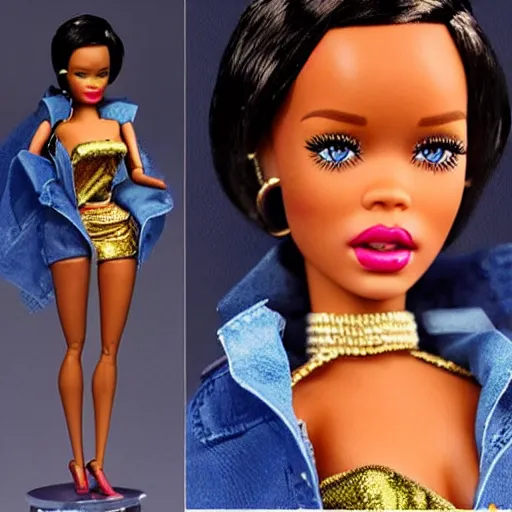 Image similar to rihanns as a barbie doll, photorealistic, highly detailed,