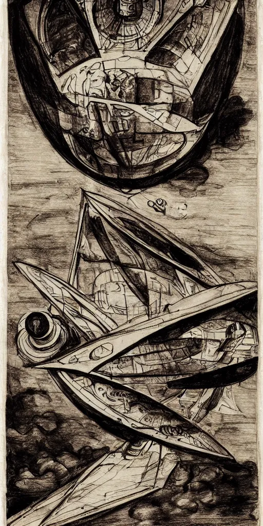 Prompt: a sinister fine - line ink sketch of a russian spaceship by charles sillem lidderdale in the style of renaissance art, 8 k