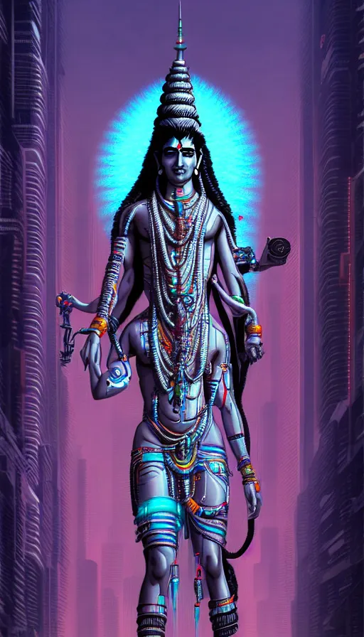 Prompt: indian god shiva, cyberpunk art by kuno veeber, cgsociety, computer art, ultra detailed, futuristic, anime aesthetic