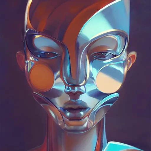 Prompt: scifi futurism automaton minimalism chrome by peter mohrbacher art Hajime Sorayama airbrush hyperrealism model abstract shatter fragments cubism futurism pastel blue soft flat minimal minimalism portrait face