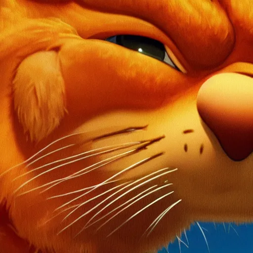 Prompt: close up of garfield with lasagna realistic shaded, fine details, realistic shaded lighting poster by greg rutkowski