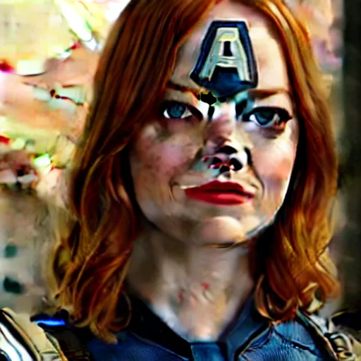 Image similar to Emma Stone as captain America