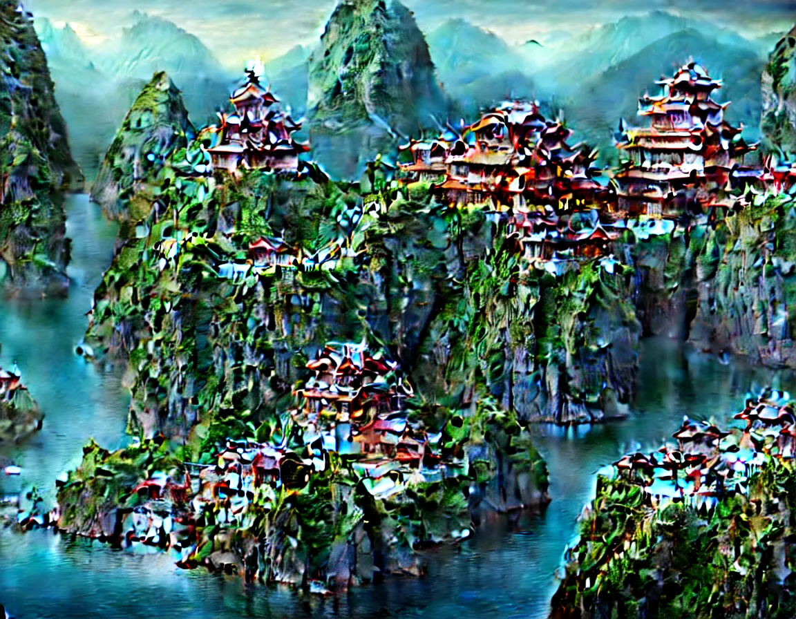 Image similar to hyper realistic detailed matte painting of legendary ancient town island of shangrila, 8 k ultra hd, by jan matejko