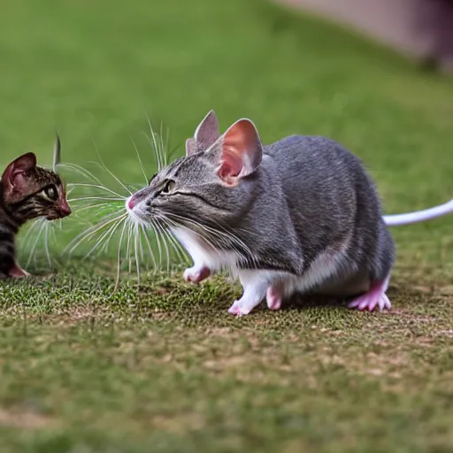 Prompt: a mouse chasing a cat