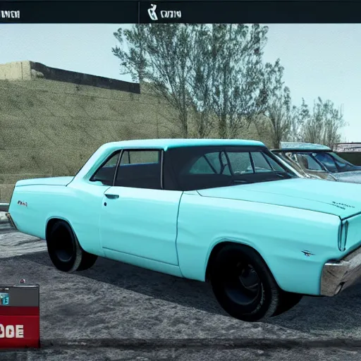 Image similar to A beater faded Powder Blue Dodge Aspin in FlatOut 2