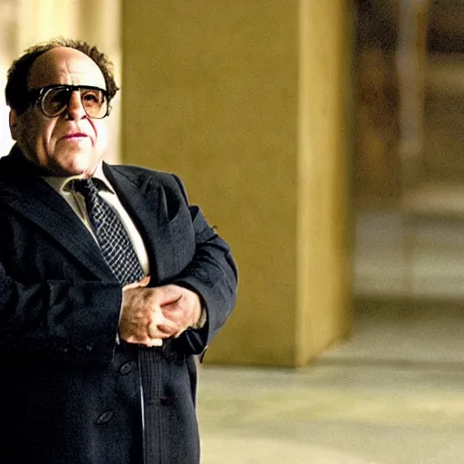 Image similar to A movie still of Danny Devito in The Dark Knight