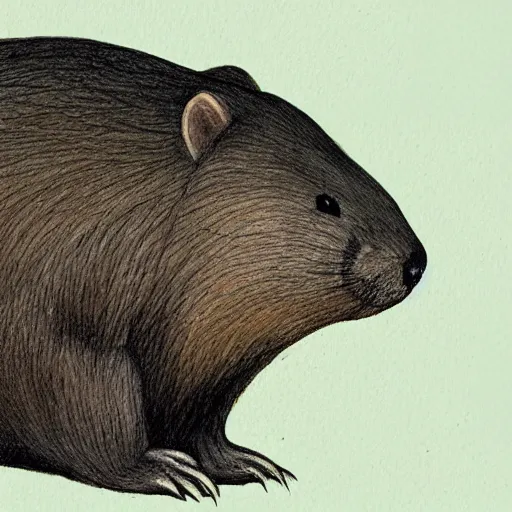 Image similar to a beaver full body in profile with a big tail and big front teeth, concept art