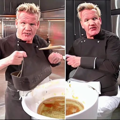 Image similar to gordon ramsay dipping steak into a toilet and eating it