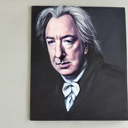 Image similar to A portrait of Alan Rickman depicted as Albus Dumbledore, oil painting