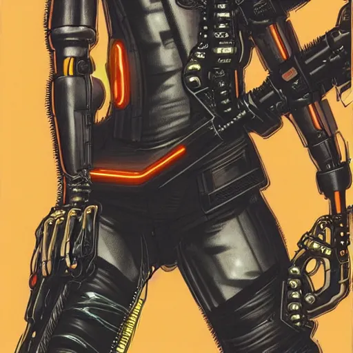 Image similar to mechanic wearing cyberpunk 2 0 7 7 industrial mechanical arms. orange and black color scheme. concept art by james gurney and mœbius.
