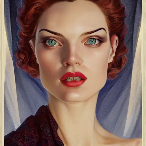 Image similar to a streamline moderne, art nouveau, multi - ethnic and multi - racial portrait in the style of charlie bowater, and in the style of donato giancola, and in the style of charles dulac. large, clear, expressive, intelligent eyes. symmetry, centered, ultrasharp focus, dramatic lighting, photorealistic digital painting, elegant, intricately detailed background.