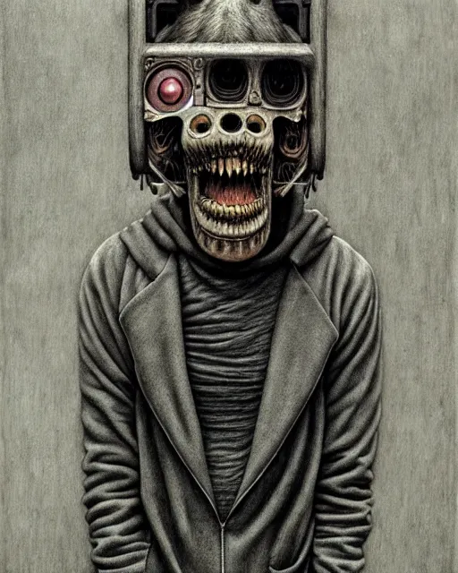 Image similar to a realistic detailed portrait painting of a monster by john kenn mortensen, santiago caruso, synthwave cyberpunk psychedelic vaporwave