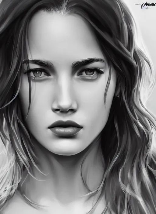 Image similar to up close portrait of a beautiful woman in black and white, art by diego fazio and diegoKoi and oscar Ukono, concept art, sharp focus, artgerm, 8k highly detailed