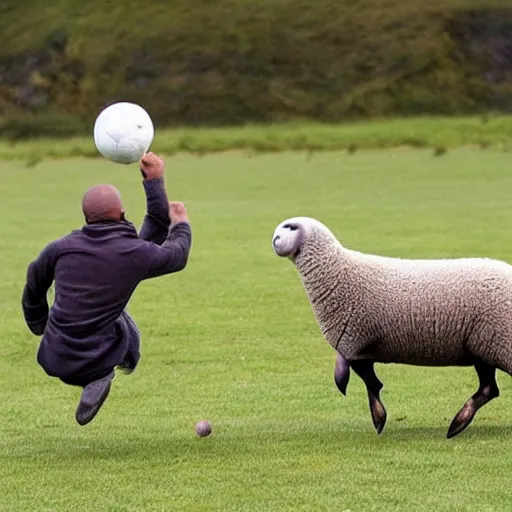 Image similar to seal tossing a ball with a sheep, award winning photo