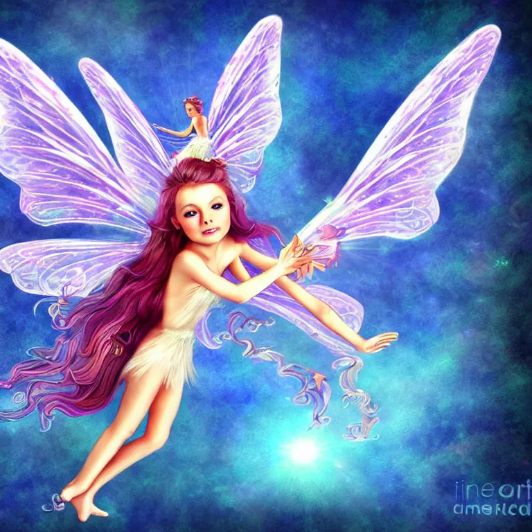 Image similar to fairy flyingin a fantasy world digital art