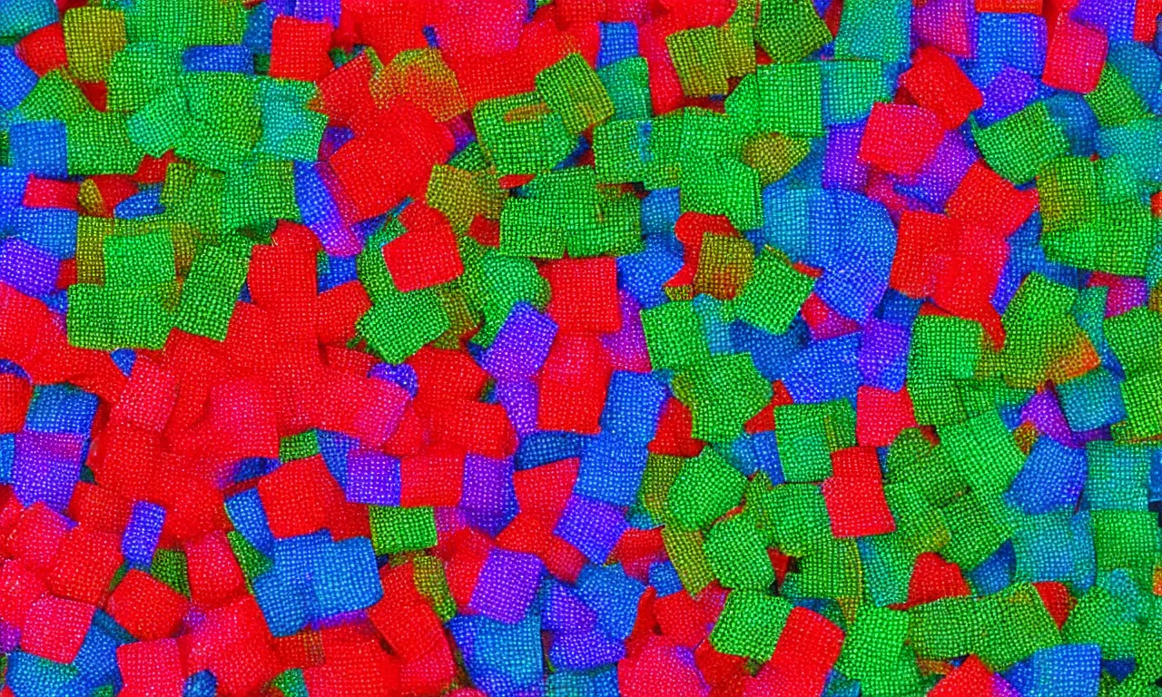 Prompt: color static close up showing red green blue pixels