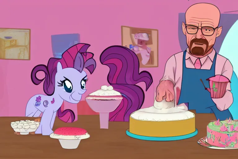 Image similar to walter white making cakes with pinkie pie