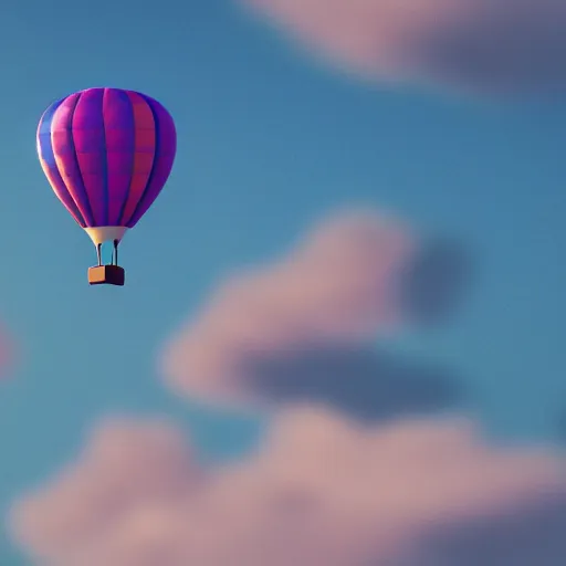 Image similar to seagull in a hot air balloon in a pixar movie style render