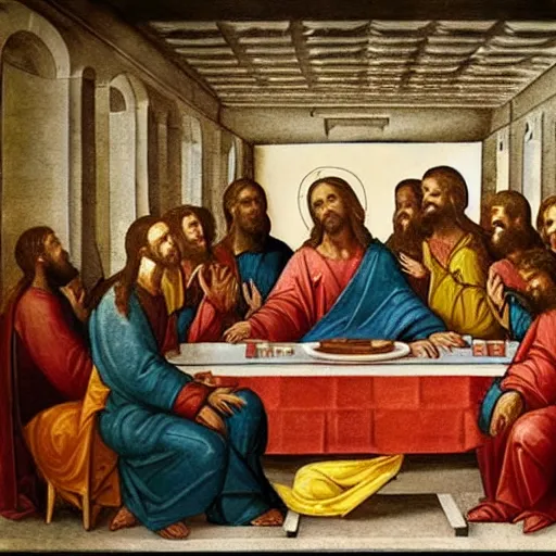 Prompt: the true last supper, jesus and his disciples, religious iconography