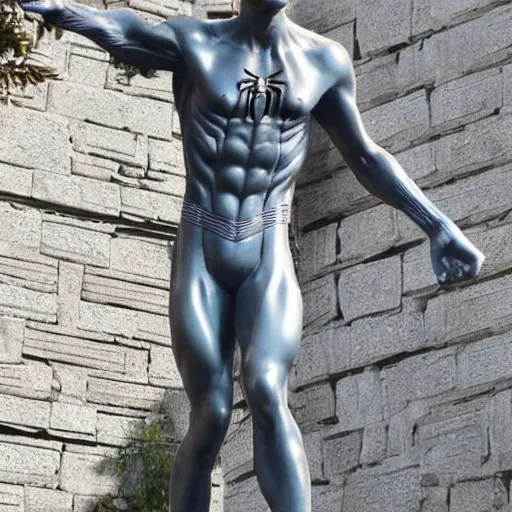 Image similar to spiderman greek marble statue, highly detailed