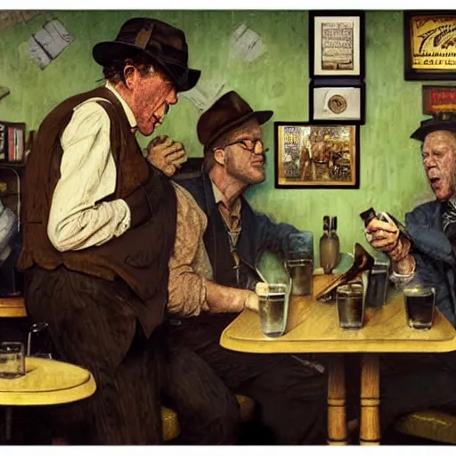 Prompt: Tom Waits singing in a pub, highly detailed, digital painting, artstation, concept art, smooth, sharp focus, illustration, art by james gurney and norman rockwell and greg rutkowski chuck close