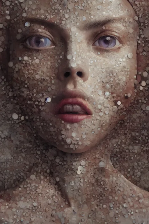 Prompt: 3 d, close - up, fashion model looking up, marble, tears, poster art, intricate oil painting, high detail, figurative art, multiple exposure, poster art, 3 d, by stanley kubrick and tooth wu and wlop and beeple