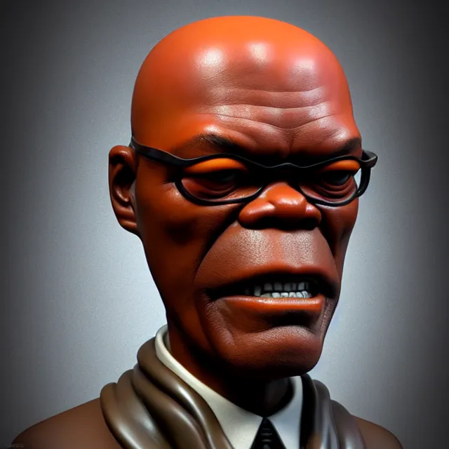 Image similar to bizarre figurine of samuel l jackson made out of fruit by naoto hattori 8 k, beautiful intricate painting, hyper realistic, octane render