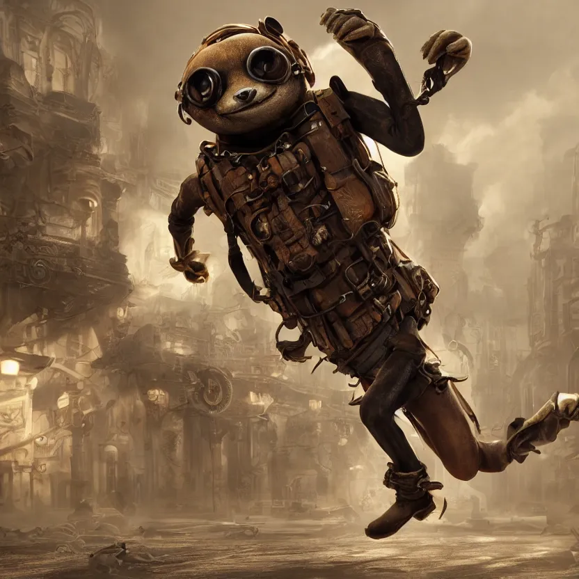 Image similar to Steampunk sloth running. 4k, octane render, realistic, trending on artstation