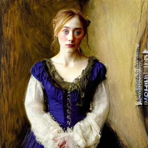 Prompt: a true-to-life portrait of Saoirse Ronan painted by John Everett Millais, real life accurate, Saoirse Ronan actress,