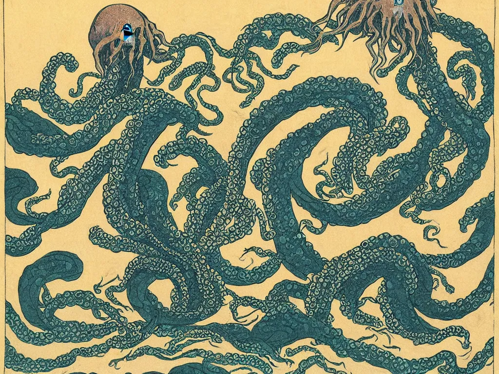 Image similar to portrait of a cthulhu by hokusai