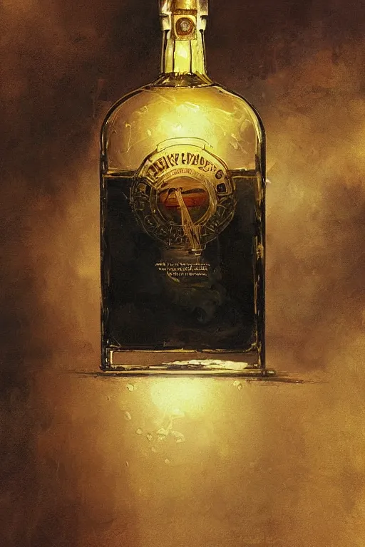 Image similar to imagine a ship in a bottle but instead of a ship jack black is in the bottle, jack black, fancy whiskey bottle, masterpiece painting by greg rutkowski