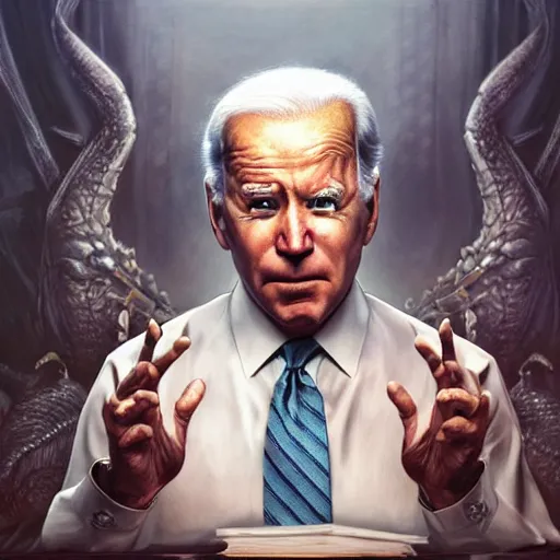 Prompt: president joe biden as reptiliod, conspiracy, ultra realistic, concept art, intricate details, eerie, highly detailed, photorealistic, octane render, 8 k, unreal engine. art by artgerm and greg rutkowski and alphonse mucha